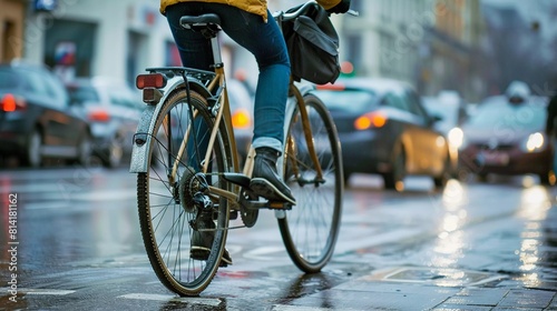 Urban Navigator: City Streets Conquered by Eco-Friendly Commuter (Cycling for Sustainability) © 海翰 章