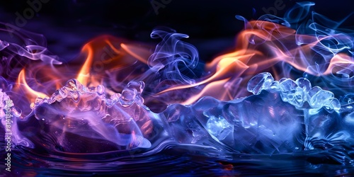 The contradictory concept of ice encasing fire symbolizing the environmental impact of petrochemical processes. Concept Environmental Impact, Petrochemical Processes, Ice and Fire, Symbolism photo