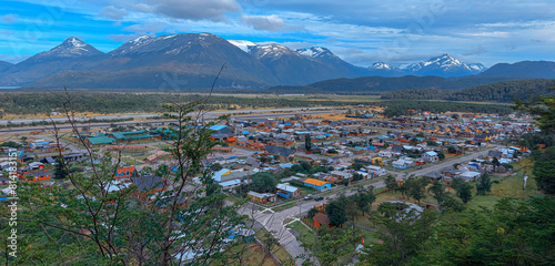 Aerial view of the town of Villa O'Higgins, Chile photo