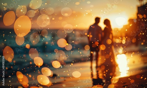 Wedding photo at sunset by the beach photo