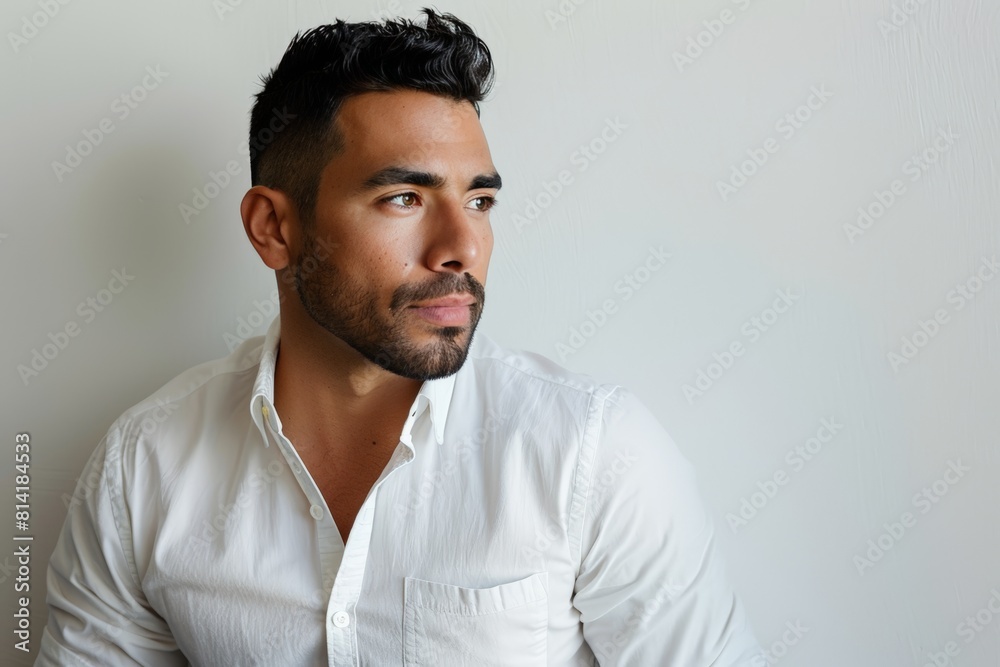 Man in White Shirt Looking Away. Generative AI. Man in White Shirt Looking Away. Generative AI.