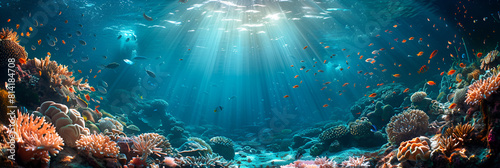 Underwater on transparent background  Blue sea ocean water surface underwater 