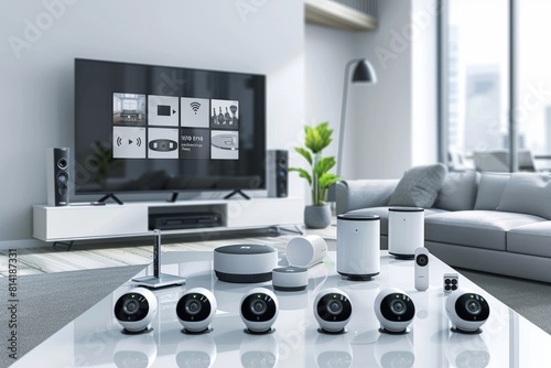 CCTV operations in urban environments are managed through networked security and smart home technologies for safety. #814187331