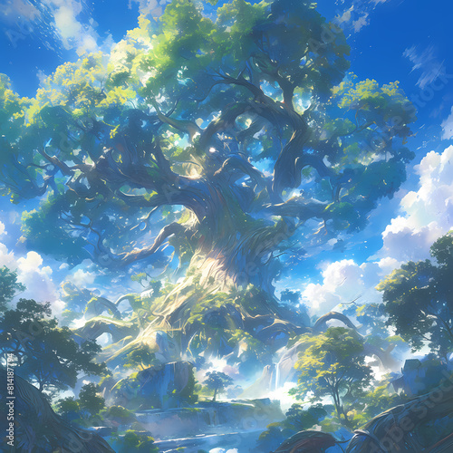 Experience the wonder and serenity of a magical forest with our high-resolution 4K image featuring an awe-inspiring tree of life at its core. This breathtaking image is perfect for use in marketing