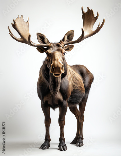 A Realistic Portrait of a Moose. A realistic portrait of a moose, isolated on a white background.