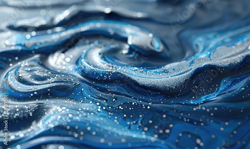 Macro video of enamel paints, slow intermingling, deep blues and silvers, soothing