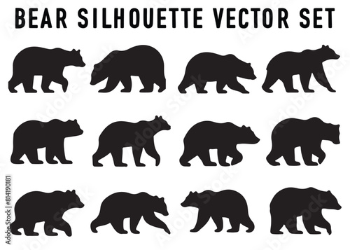 Bear vector silhouette set  Grizzly bear or polar bear silhouette flat vector  animal silhouette 