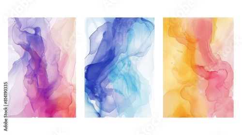 Cards with bright colorful vector watercolor background