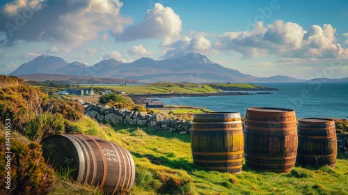 Casks and Barrels in a Whiskey distillery Islay in scotland