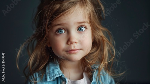 A Cute 5-Year-Old Girl Posed In The Studio, Her Innocence And Charm Captured In The Photo,High Resolution