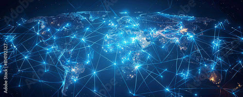 connection network background. World map. Internet technology concept or global communication.