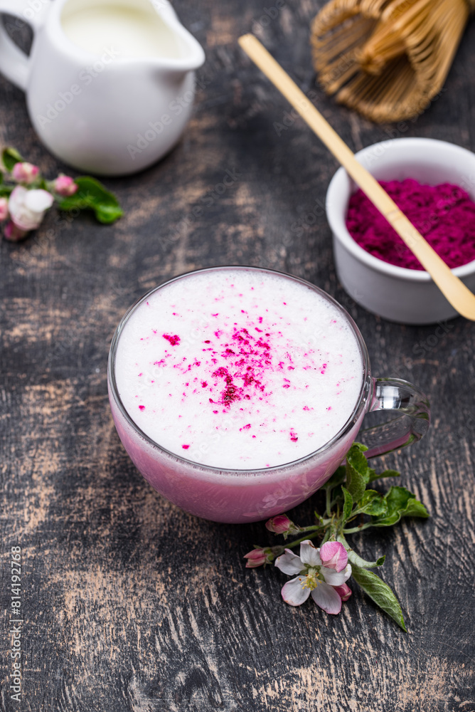 Pink matcha latte with milk Pink matcha latte with milk