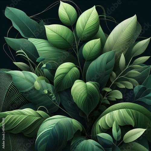 Wallpaper Mural green plant and leaves with shaded background. organic, abstract, art, illustration, 4k Torontodigital.ca