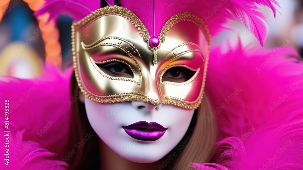 two mysterious Venetian mask on a black background red golden white black colors masquerade two mysterious Venetian mask on a black background red golden white black colors masquerade