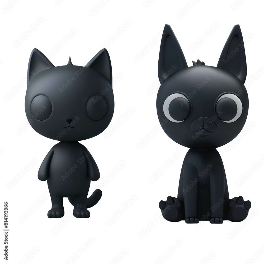 Set of Black Cat and Black Dog: Cute Pets in 3D Cartoon Illustration Style, Isolated on Transparent Background, PNG Set of Black Cat and Black Dog: Cute Pets in 3D Cartoon Illustration Style, Isolated on Transparent Background, PNG