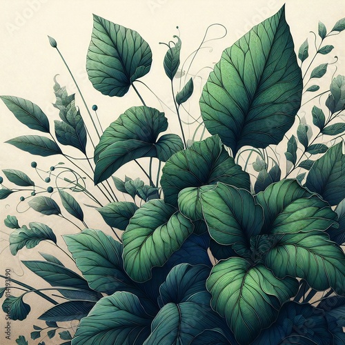 Wallpaper Mural green plant and leaves with shaded background. organic, abstract, art, illustration, 4k Torontodigital.ca
