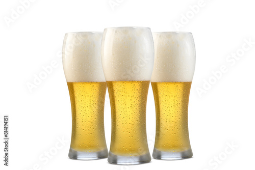 three beer glasses with beer heads, wiezen glass