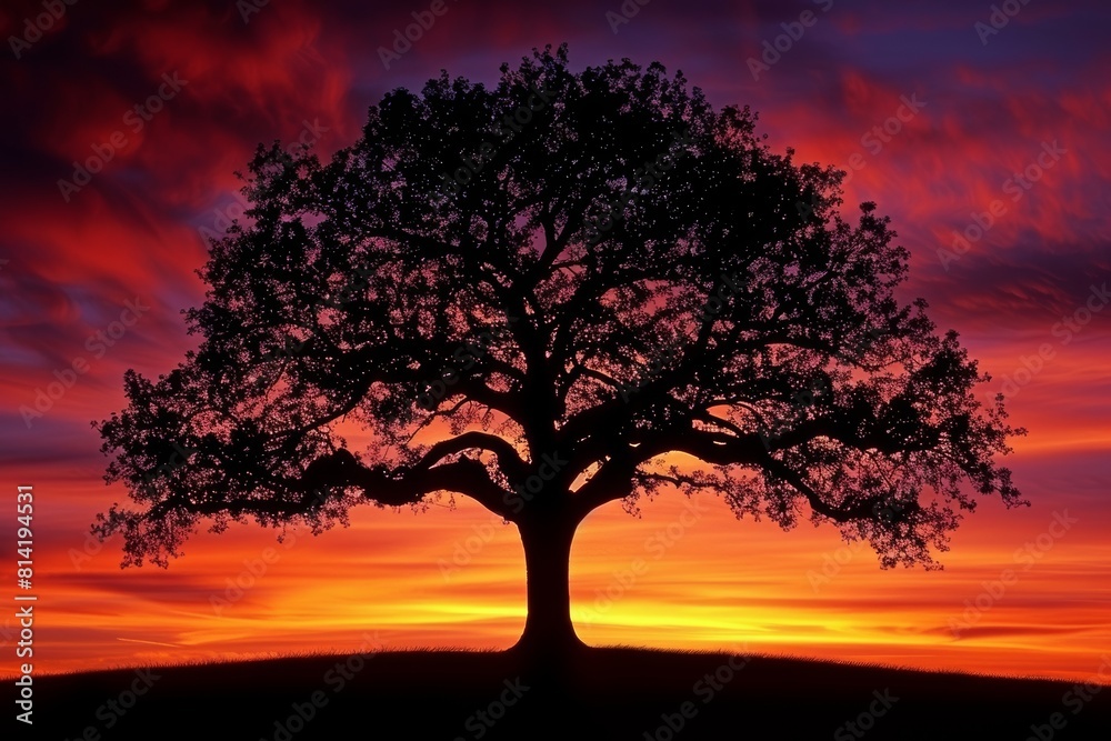 Tree Silhouetted Against Colorful Sunset
