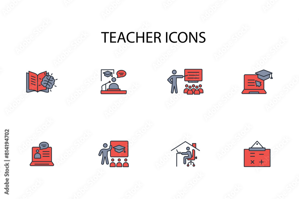 Teacher icon set.vector.Editable stroke.linear style sign for use web design,logo.Symbol illustration.
