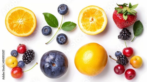 A variety of fresh fruits  including blueberries  strawberries  blackberries  and oranges.