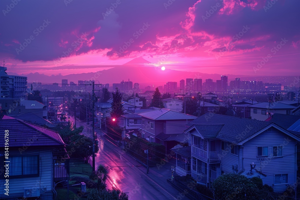 Sun Setting Over City With Houses Sun Setting Over City With Houses