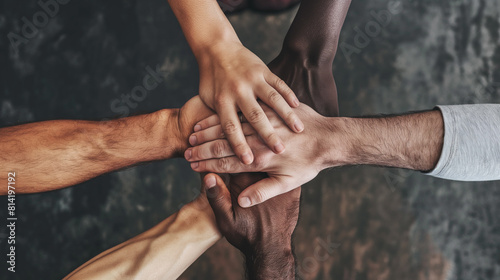 Equipe multiétnica diversificada, conceito de parceria, unidade e diversidade. Perto de pessoas multirraciais unindo as mãos photo