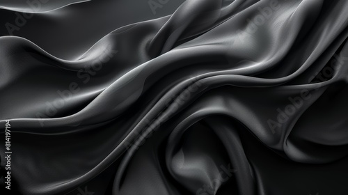 Black satin fabric, soft and smooth, perfect for evening wear.
