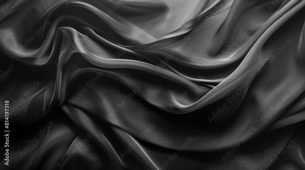 Fototapeta premium Black wavy silk fabric.