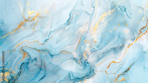 Elegant Blue and Gold Fluid Art Abstract Background 