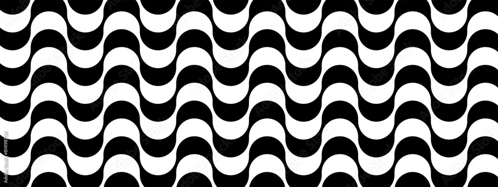 Copacabana sidewalk or calcada pattern. Famous beach promenade in Rio de Janeiro. Brasilian symbol. Repeating black and white wave texture in Portuguese pavement style. Vector graphic illustration.