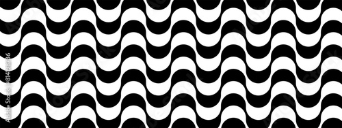 Copacabana sidewalk or calcada pattern. Famous beach promenade in Rio de Janeiro. Brasilian symbol. Repeating black and white wave texture in Portuguese pavement style. Vector graphic illustration.