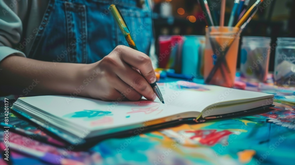 Naklejka premium Creative study material organization with bullet journals, mind maps, and color-coded notes