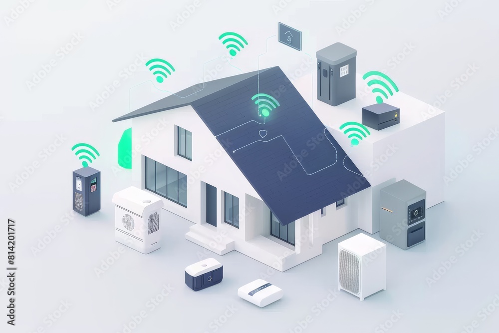 Fototapeta premium Video technology links secure home networks with alerts through safeguarding point-to-point private network setups, enhancing security with smart camera integration.