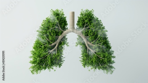 Leaves and trees in the style of human lungs on a light background, environment