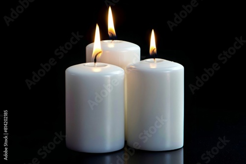 Three white candles on a black background