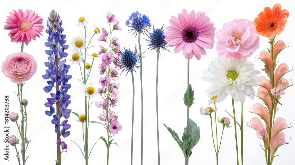 The image shows a variety of flowers in full bloom against a white background.bouquet of flowers The image shows a variety of flowers in full bloom against a white background.bouquet of flowers