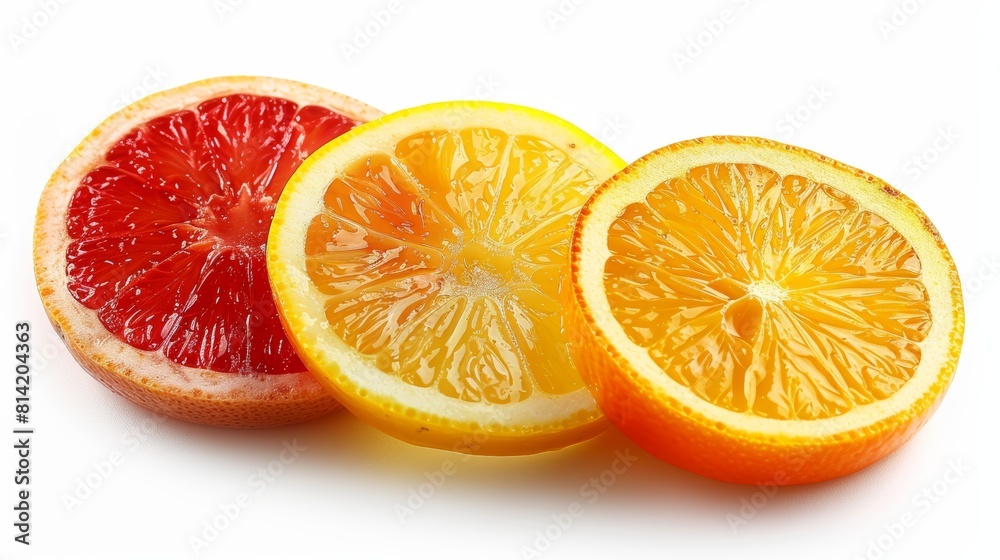 Three slices of citrus fruit. Three slices of citrus fruit.