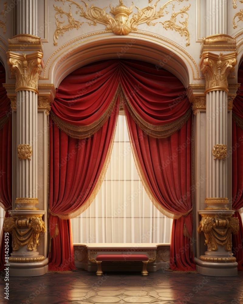 Fototapeta premium Red and gold luxury curtains.