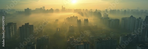 Captured from above, the serene expanse of open land transforms seamlessly into a bustling cityscape nestled under the evening haze.