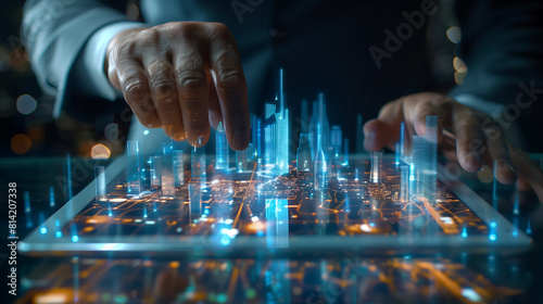 Businessman designing a new city concept with virtual reality technology