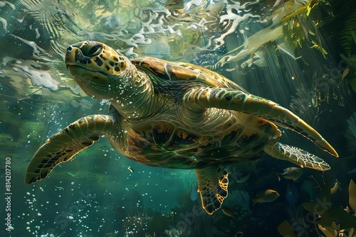 underwater turtle odyssey mesmerizing aigenerated aquatic masterpiece digital art © furyon