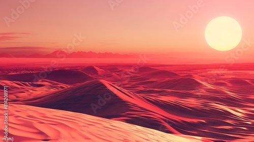 Red desert landscape with sunset