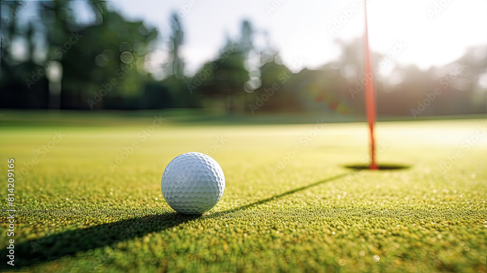 © Rafael Alejandro - Golf ball near hole and flag on grass course, outdoor championship with natural sunlight. © Rafael Alejandro - Golf ball near hole and flag on grass course, outdoor championship with natural sunlight.