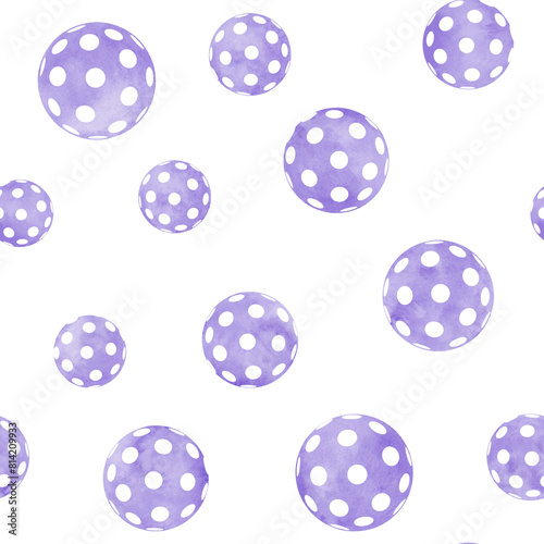 Seamless pattern of purple balls, modern game Pickleball © Olga