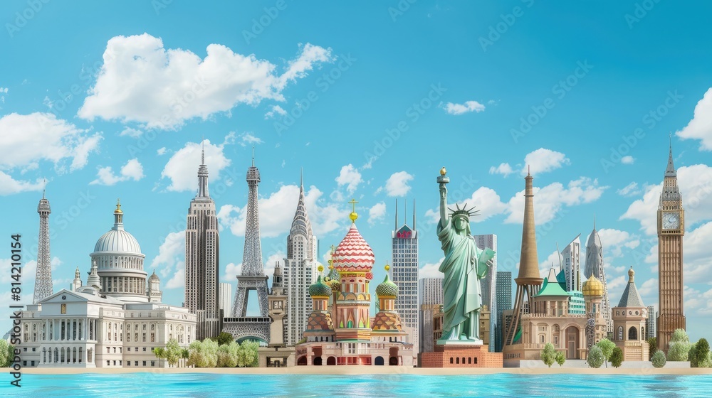 Fototapeta premium World famous landmarks grouped together and blue sky