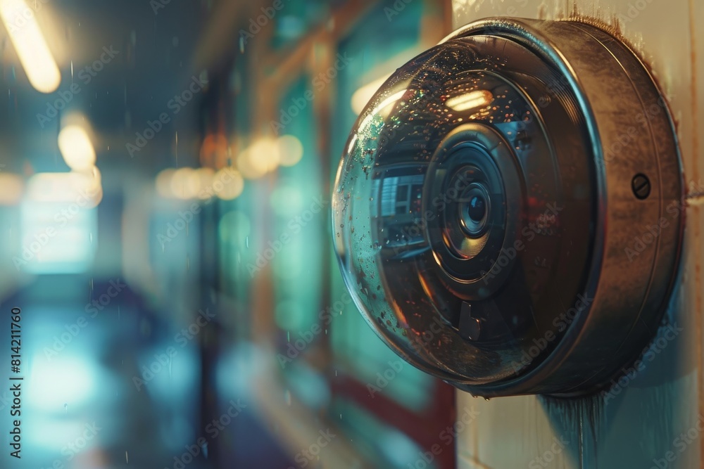 Obraz premium Automated lighting responses in security technology communications support identity verification, integrating CCTV with emergency and environmental alarm systems.