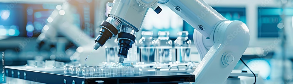 An image showing a robot in a lab coat conducting research in a hightech laboratory, automating scientific experiments An image showing a robot in a lab coat conducting research in a hightech laboratory, automating scientific experiments