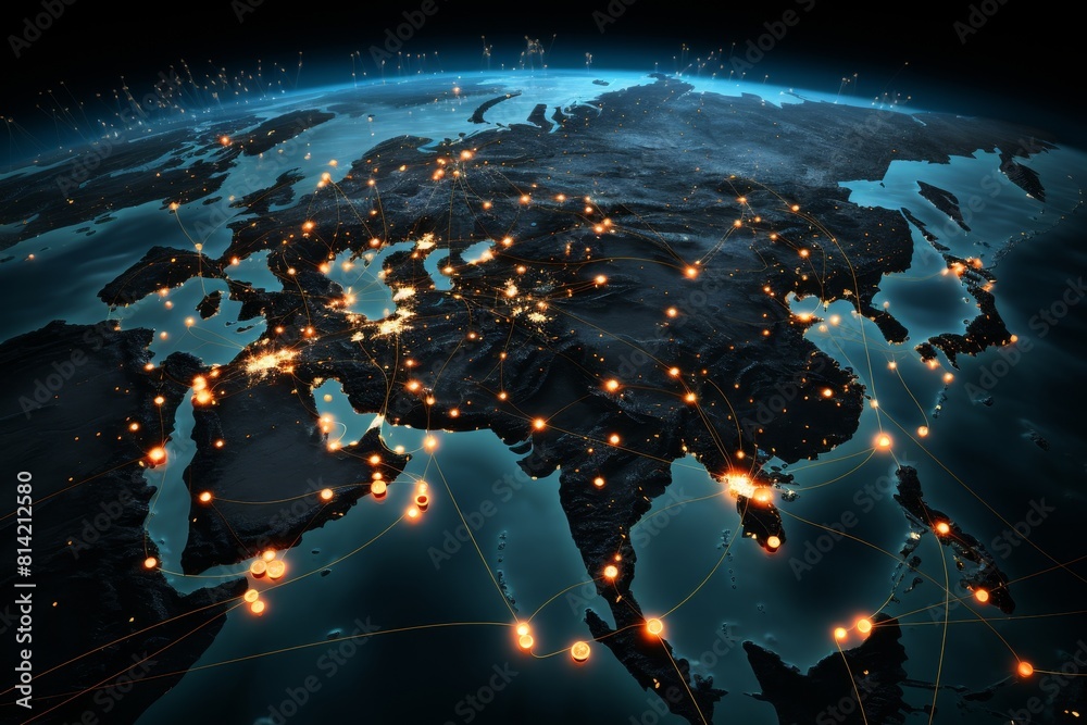 Fototapeta premium Global Network Connectivity Illustrated with Light