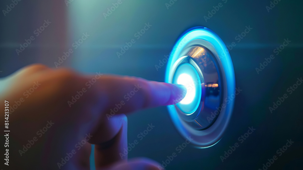 A closeup image of a finger pressing a secured smart thermostat button, emphasizing data protection A closeup image of a finger pressing a secured smart thermostat button, emphasizing data protection