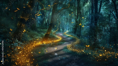 Glowing Fireflies Create a Fairy Tale Forest Path  Illuminating the Magical Enchantment of Nature